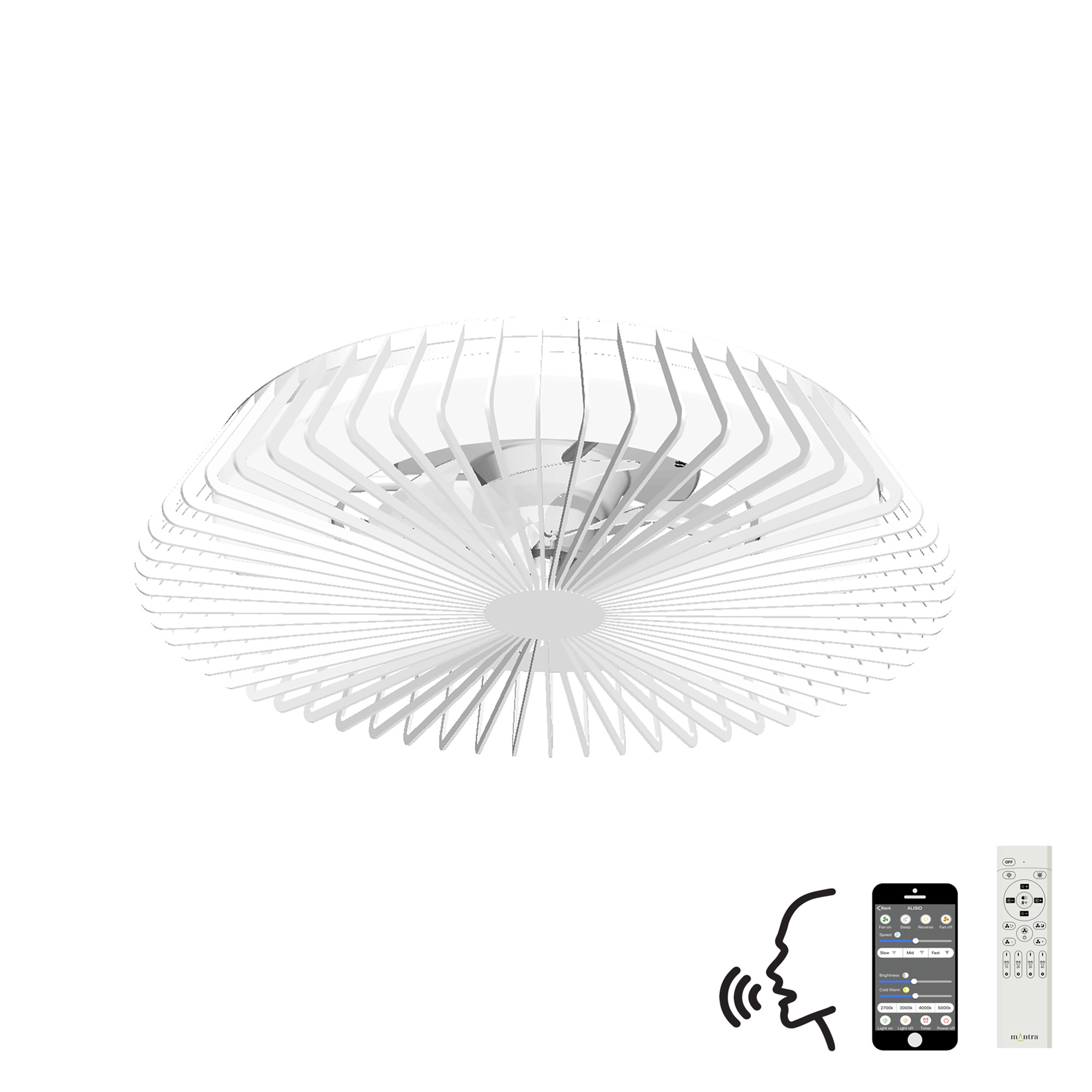 M7120  Himalaya 70W LED Dimmable Ceiling Light & Fan, Remote / APP / Voice Controlled White